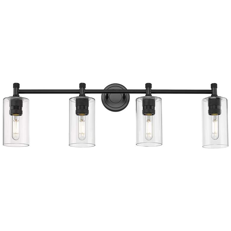 Image 1 Crown Point 34" Wide 4 Light Matte Black Bath Light With Clear Shade