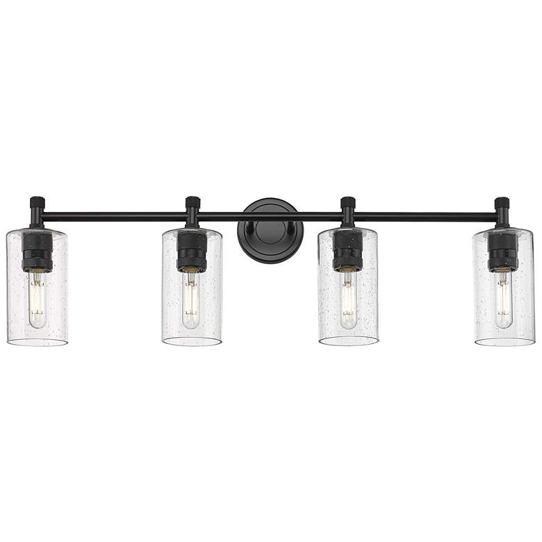 Image 1 Crown Point 34" Wide 4 Light Matte Black Bath Light With Seedy Shade