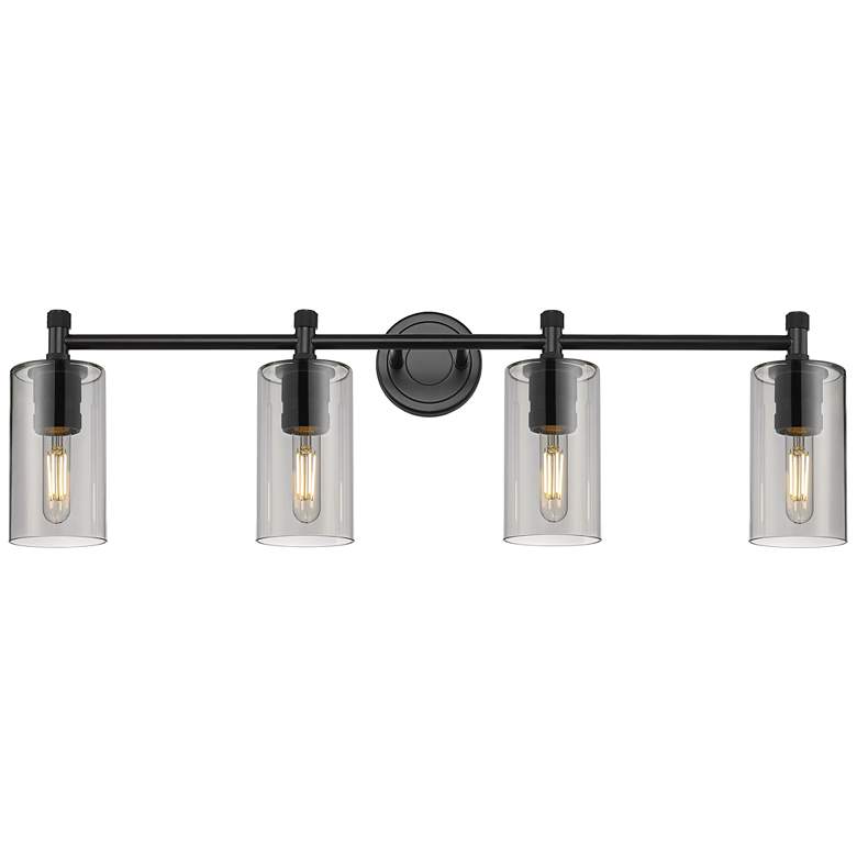 Image 1 Crown Point 34" Wide 4 Light Matte Black Bath Light With Smoke Shade