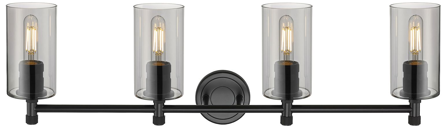 Image 2 Crown Point 34" Wide 4 Light Matte Black Bath Light With Smoke Shade more views