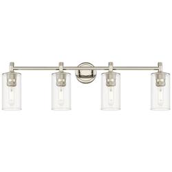 Crown Point 34&quot; Wide 4 Light Polished Nickel Bath Light With Clear Sha