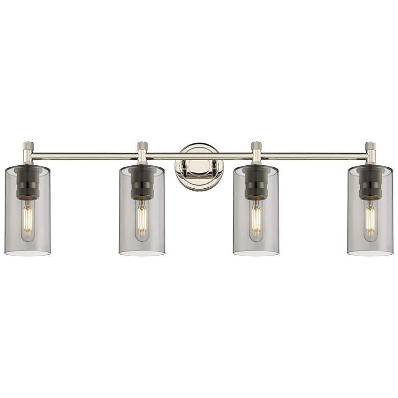 Image 1 Crown Point 34" Wide 4 Light Polished Nickel Bath Light With Smoke Sha