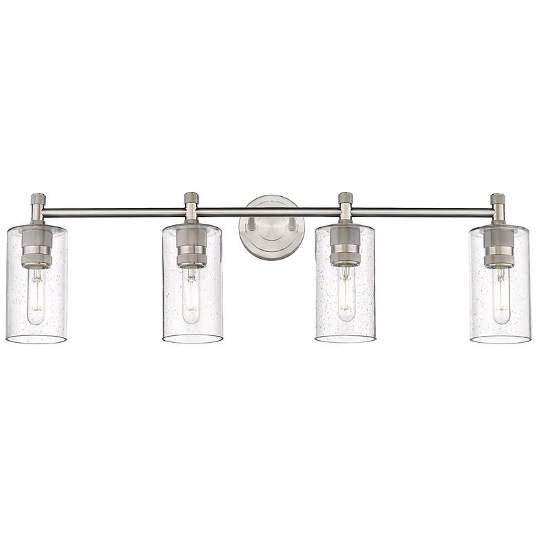 Image 1 Crown Point 34" Wide 4 Light Satin Nickel Bath Light With Seedy Shade