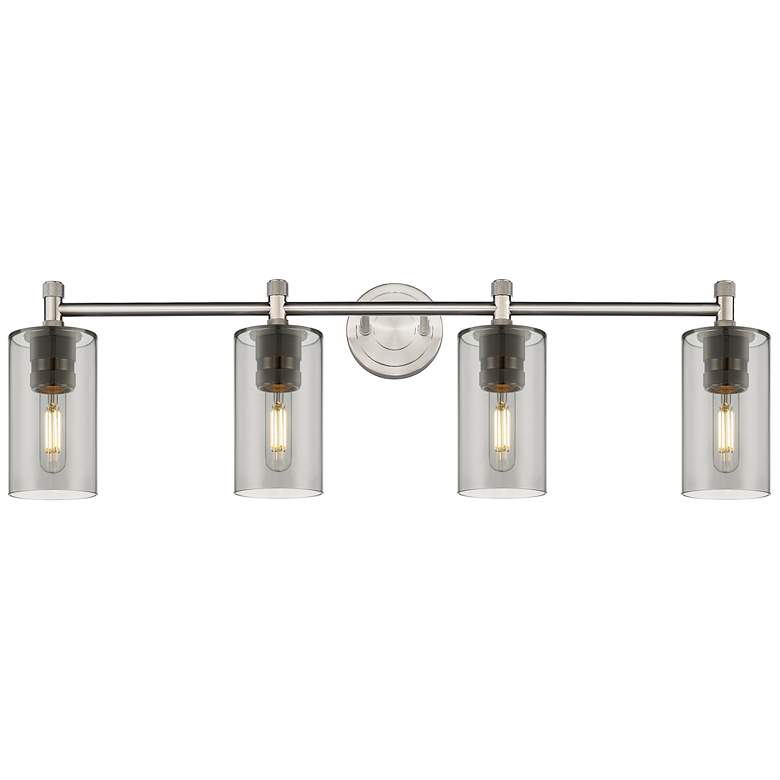 Image 1 Crown Point 34" Wide 4 Light Satin Nickel Bath Light With Smoke Shade