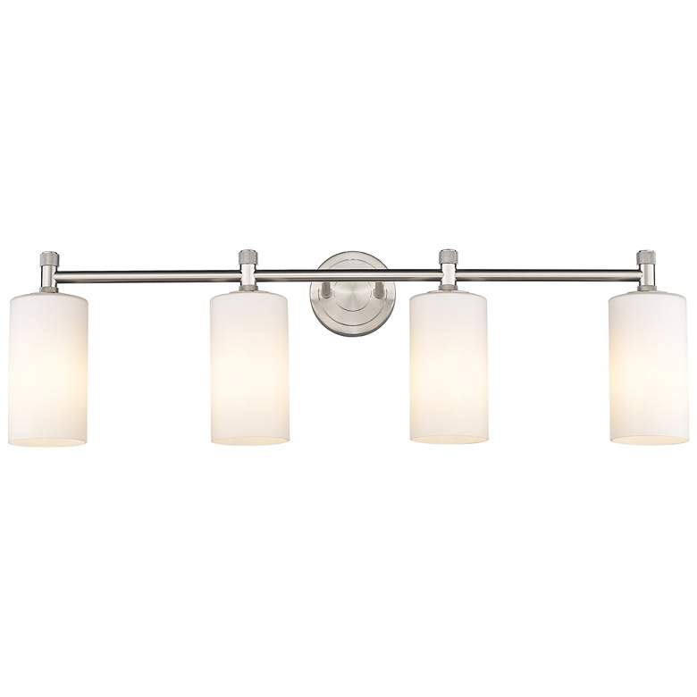 Image 1 Crown Point 34" Wide 4 Light Satin Nickel Bath Light With White Shade