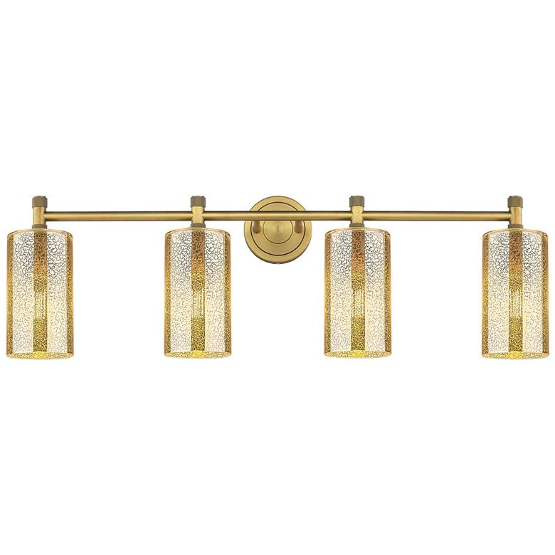 Image 1 Crown Point 34"W 4 Light Brushed Brass Wall Bath Light w/ Mercury Shade