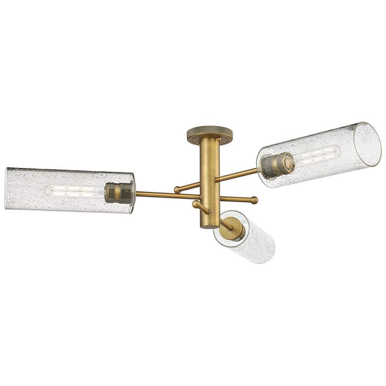 Image 1 Crown Point 39.25" Wide 3 Light Brushed Brass Flush Mount With Seedy S