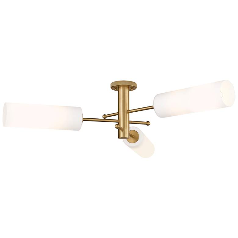 Image 1 Crown Point 39.25 inch Wide 3 Light Brushed Brass Flush Mount with White S