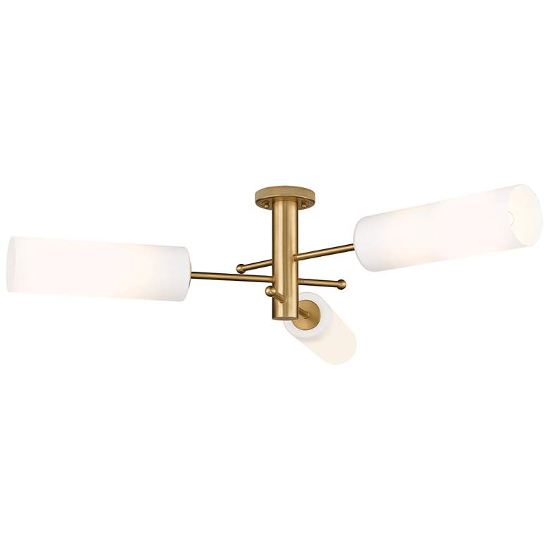 Image 1 Crown Point 39.25" Wide 3 Light Brushed Brass Flush Mount with White S