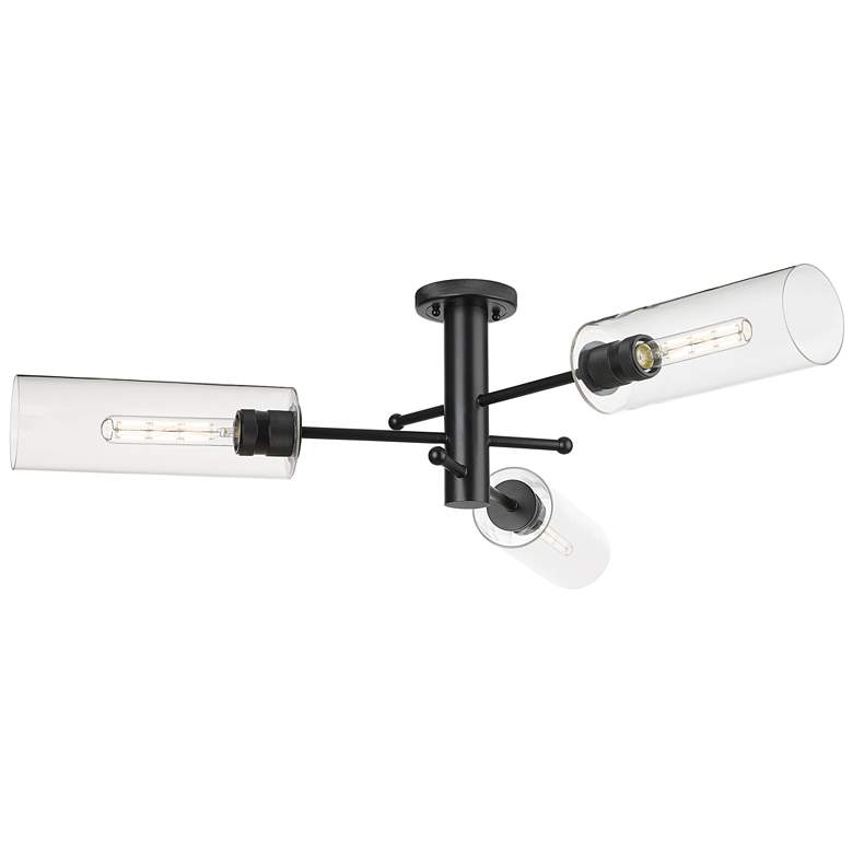 Image 1 Crown Point 39.25" Wide 3 Light Matte Black Flush Mount With Clear Sha