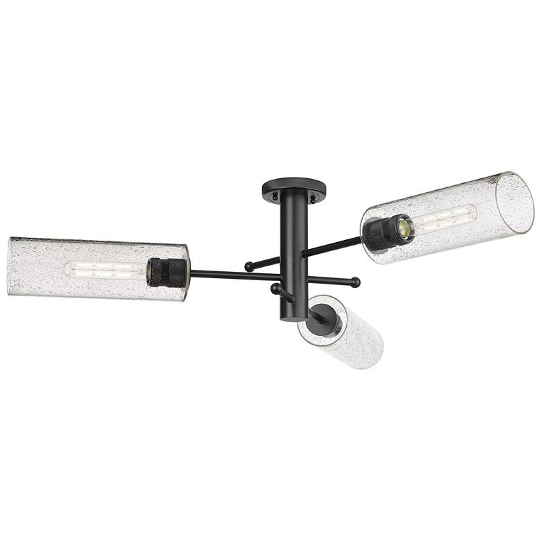 Image 1 Crown Point 39.25" Wide 3 Light Matte Black Flush Mount With Seedy Sha