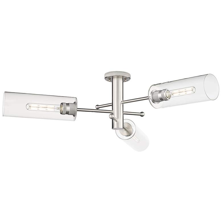 Image 1 Crown Point 39.25" Wide 3 Light Satin Nickel Flush Mount With Clear Sh