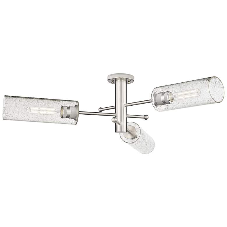 Image 1 Crown Point 39.25" Wide 3 Light Satin Nickel Flush Mount With Seedy Sh