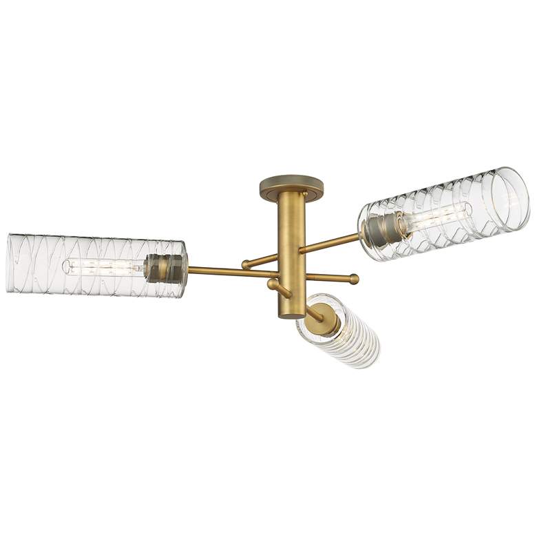 Image 1 Crown Point 39.25"W 3 Light Brushed Brass Flush Mount With Deco Swirl