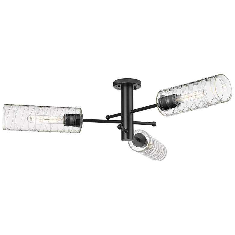 Image 1 Crown Point 39.25"W 3 Light Matte Black Flush Mount With Deco Swirl Sh