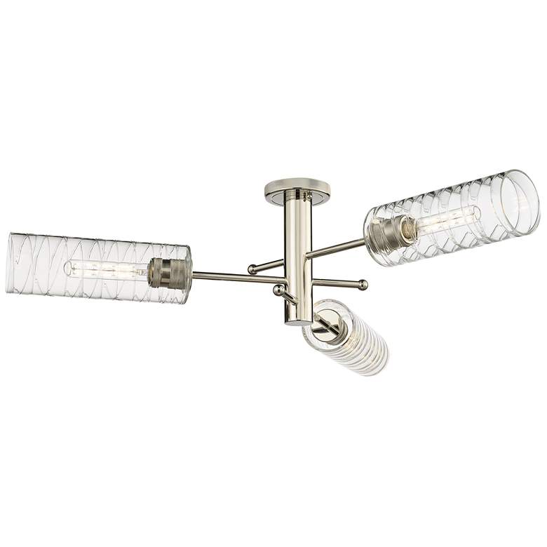 Image 1 Crown Point 39.25"W 3 Light Polished Nickel Flush Mount w/ Deco Swirl