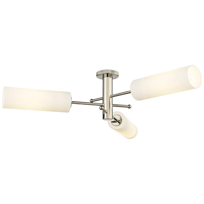 Image 1 Crown Point 39.25"W 3 Light Polished Nickel Flush Mount w/ White Shade