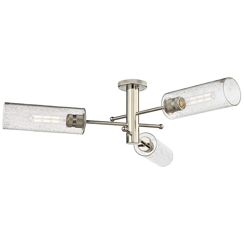 Image 1 Crown Point 39.25 inchW 3 Light Polished Nickel Flush Mount With Seedy Sha