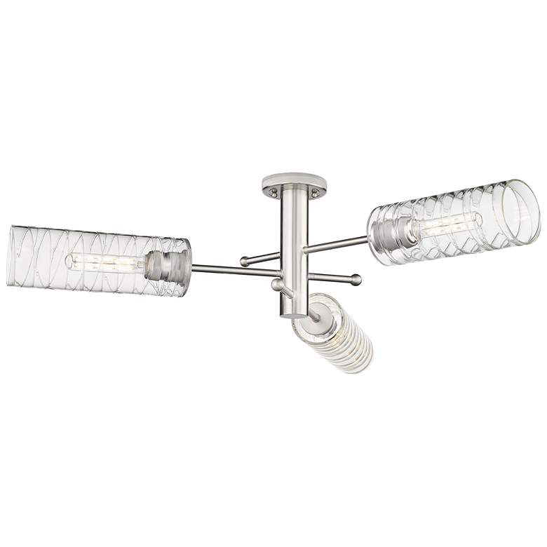 Image 1 Crown Point 39.25"W 3 Light Satin Nickel Flush Mount With Deco Swirl S