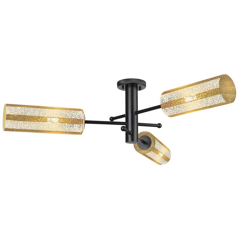 Image 1 Crown Point 39.25"W 3 Light Black Flush Mount With 12" Mercury Shade
