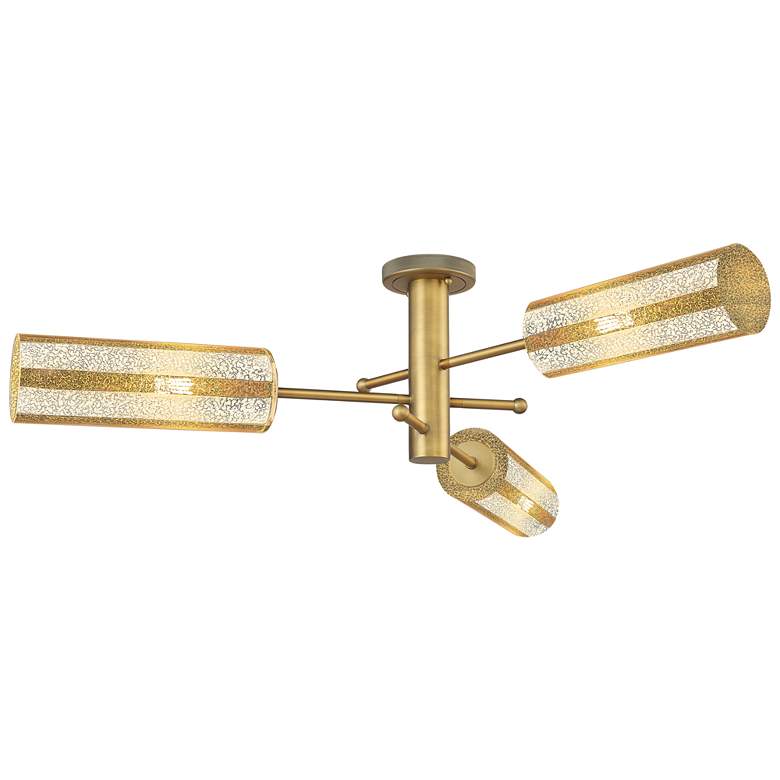 Image 1 Crown Point 39.25"W 3 Light Brass Flush Mount w/ 12" Mercury Shade