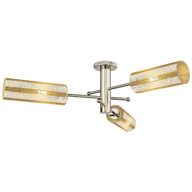 Image 1 Crown Point 39.25"W 3 Light Nickel Flush Mount With 12" Mercury Shade