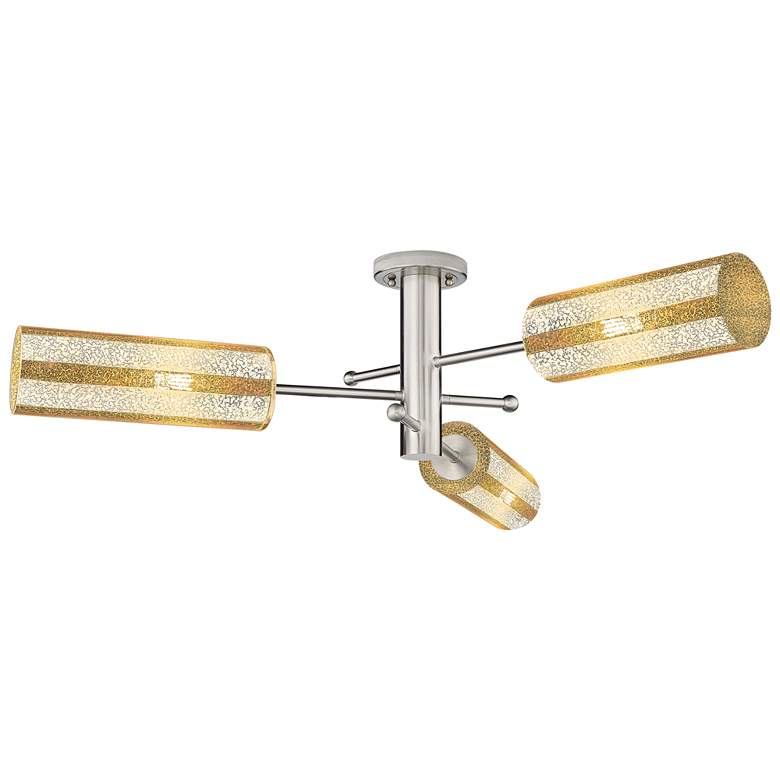 Image 1 Crown Point 39.25"W 3 Light Satin Flush Mount w/ 12" Mercury Shade