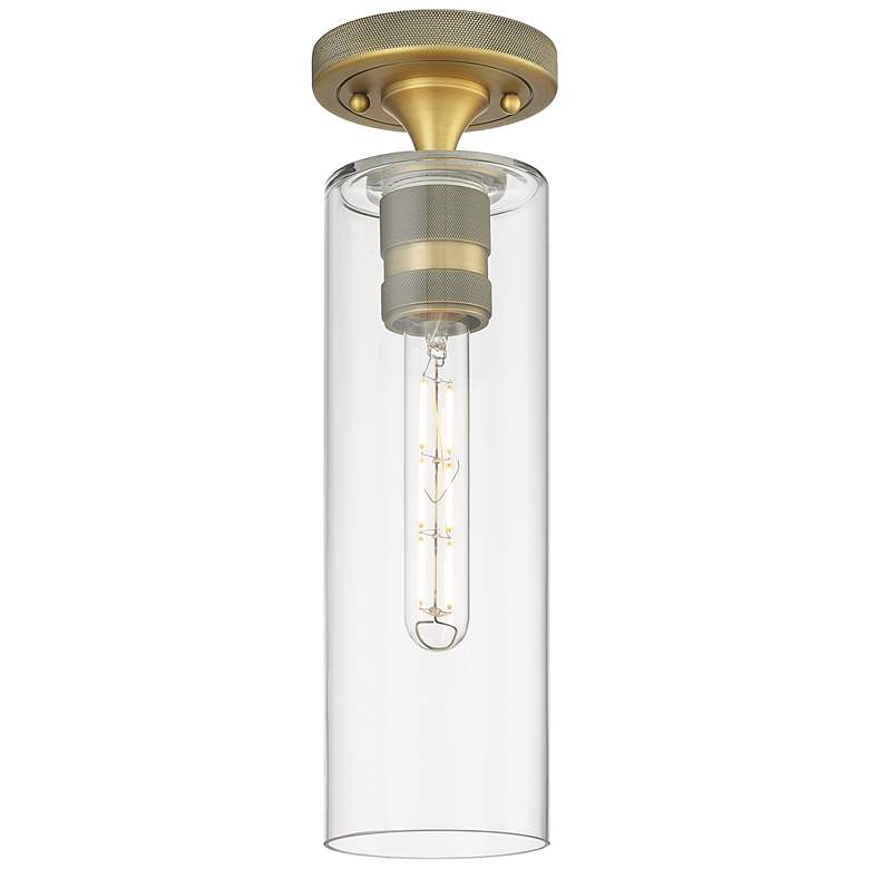Image 1 Crown Point 4" Wide Brushed Brass Flush Mount with Clear Shade