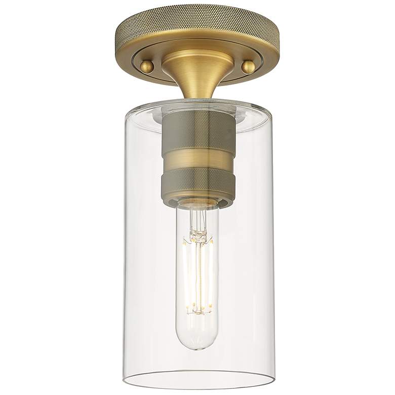 Image 1 Crown Point 4" Wide Brushed Brass Flush Mount with Clear Shade