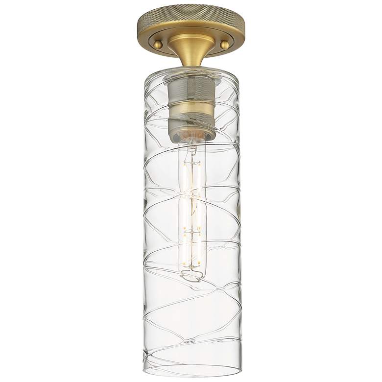 Image 1 Crown Point 4" Wide Brushed Brass Flush Mount with Deco Swirl Shade