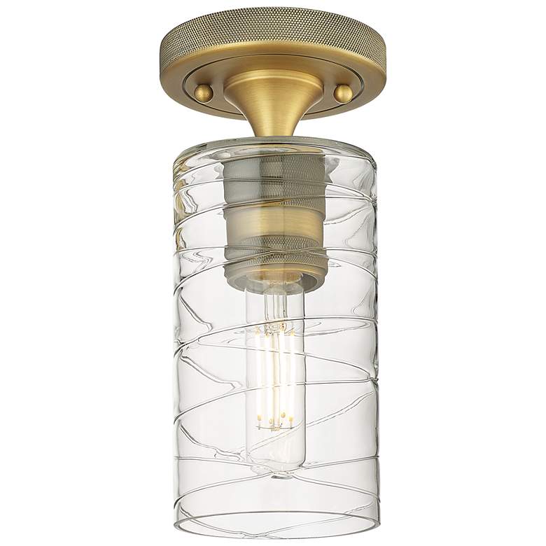 Image 1 Crown Point 4" Wide Brushed Brass Flush Mount with Deco Swirl Shade