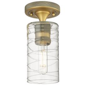Crown Point 4" Wide Brushed Brass Flush Mount with Deco Swirl Shade Crown Point 4" Wide Brushed Brass Flush Mount with Deco Swirl Shade