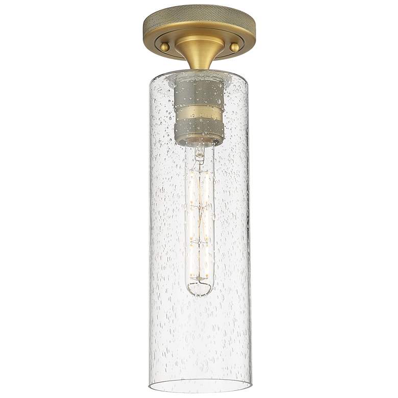 Image 1 Crown Point 4" Wide Brushed Brass Flush Mount with Seedy Shade