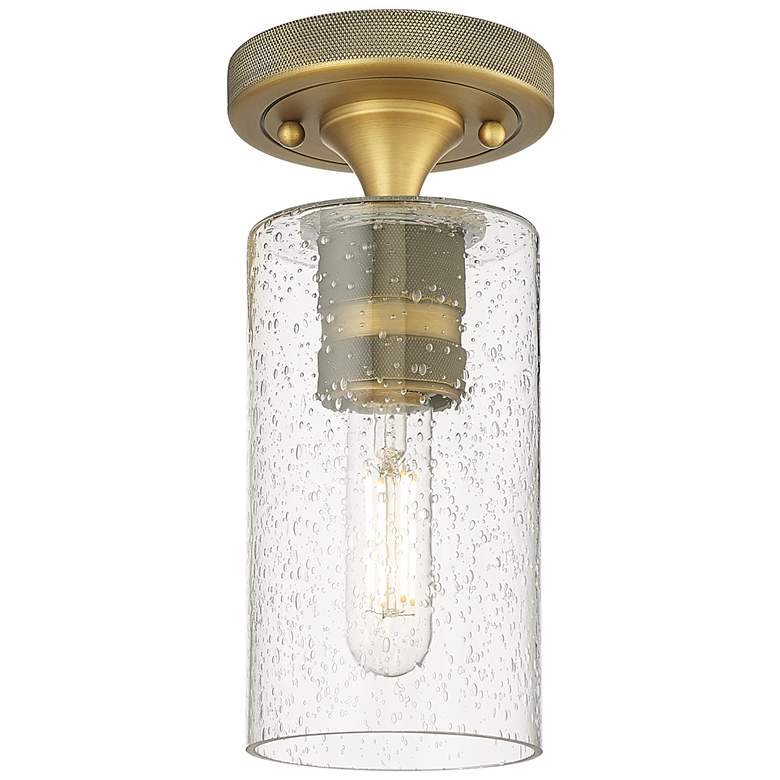 Image 1 Crown Point 4" Wide Brushed Brass Flush Mount with Seedy Shade