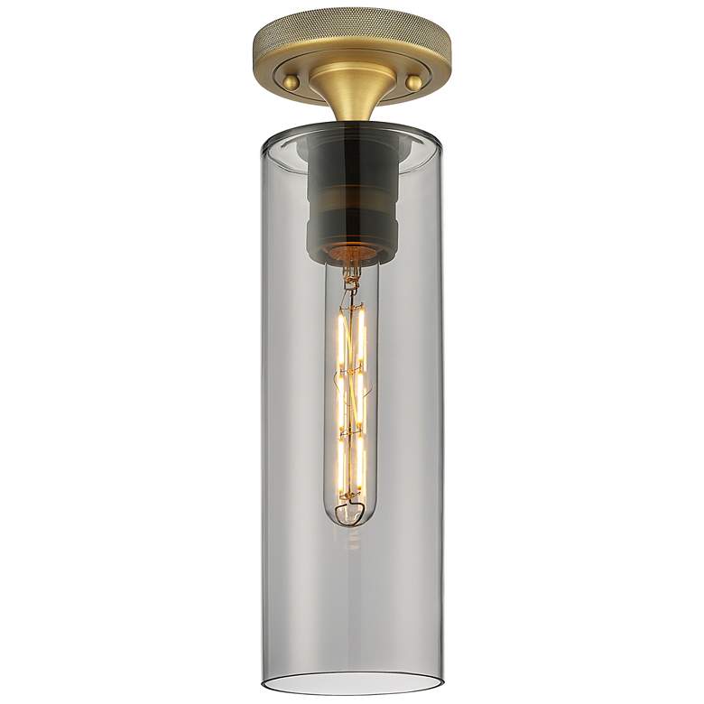 Image 1 Crown Point 4" Wide Brushed Brass Flush Mount with Smoke Shade