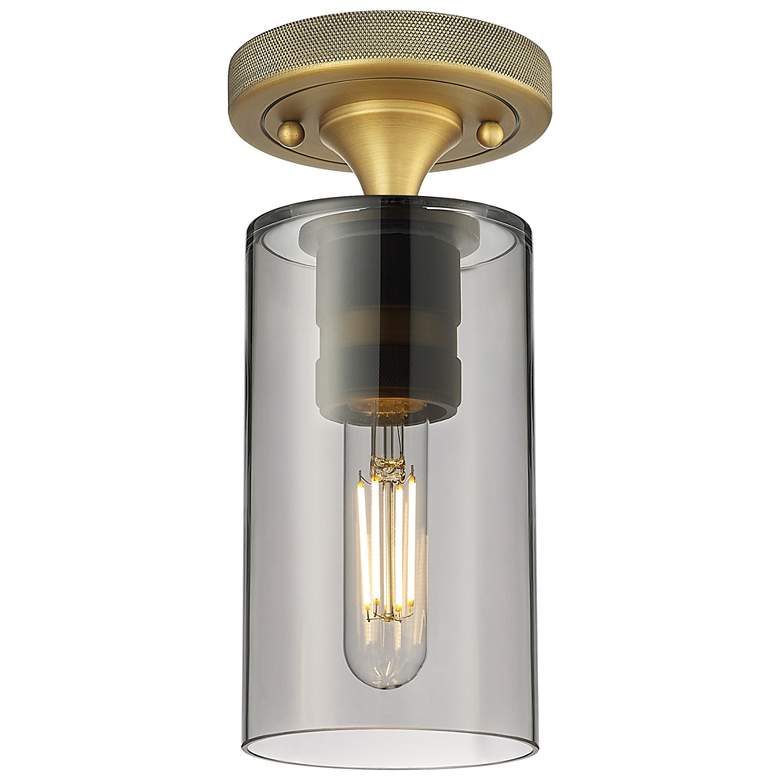 Image 1 Crown Point 4" Wide Brushed Brass Flush Mount with Smoke Shade