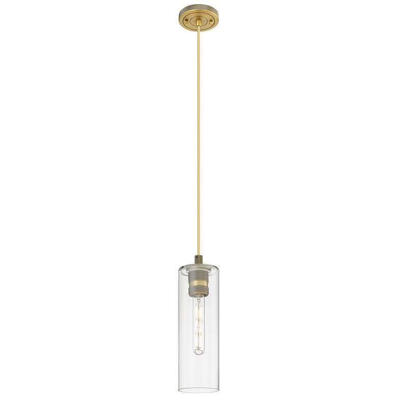 Image 1 Crown Point 4" Wide Cord Hung Brushed Brass Pendant With Clear Shade