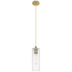 Crown Point 4" Wide Cord Hung Brushed Brass Pendant With Clear Shade