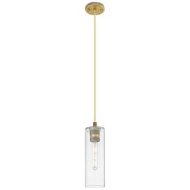 Crown Point 4" Wide Cord Hung Brushed Brass Pendant With Clear Shade Crown Point 4" Wide Cord Hung Brushed Brass Pendant With Clear Shade