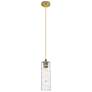 Crown Point 4" Wide Cord Hung Brushed Brass Pendant With Deco Swirl Sh