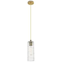 Crown Point 4" Wide Cord Hung Brushed Brass Pendant With Deco Swirl Sh