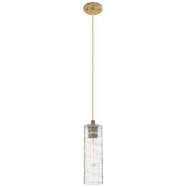 Crown Point 4" Wide Cord Hung Brushed Brass Pendant With Deco Swirl Sh Crown Point 4" Wide Cord Hung Brushed Brass Pendant With Deco Swirl Sh