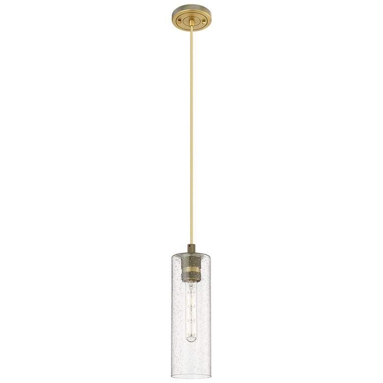 Image 1 Crown Point 4 inch Wide Cord Hung Brushed Brass Pendant With Seedy Shade