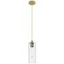 Crown Point 4" Wide Cord Hung Brushed Brass Pendant With Seedy Shade