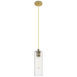 Crown Point 4" Wide Cord Hung Brushed Brass Pendant With Seedy Shade