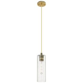 Crown Point 4" Wide Cord Hung Brushed Brass Pendant With Seedy Shade Crown Point 4" Wide Cord Hung Brushed Brass Pendant With Seedy Shade