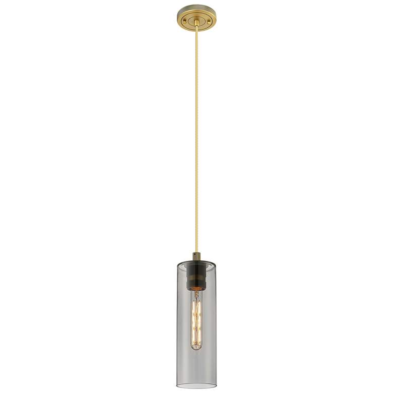 Image 1 Crown Point 4" Wide Cord Hung Brushed Brass Pendant With Smoke Shade