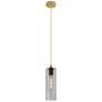 Crown Point 4" Wide Cord Hung Brushed Brass Pendant With Smoke Shade