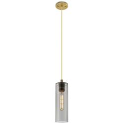 Crown Point 4" Wide Cord Hung Brushed Brass Pendant With Smoke Shade