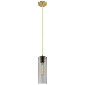 Crown Point 4" Wide Cord Hung Brushed Brass Pendant With Smoke Shade Crown Point 4" Wide Cord Hung Brushed Brass Pendant With Smoke Shade